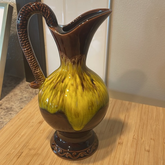 Vintage Mid Century Modern Brown & Yellow Glazed Jug Pitcher Vase MCM 70’s Japan - Picture 2 of 7